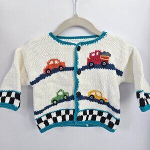 Art Walk 100% Cotton Cars and Trucks Baby Cardigan 12 Month